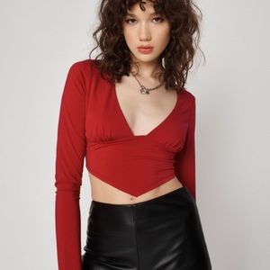 NWT Handkerchief Long Sleeve Plunge Top